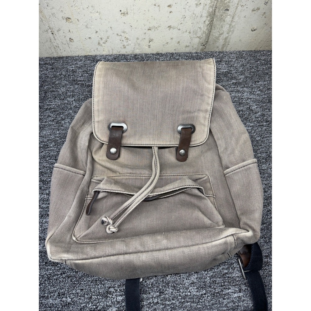 Everlane Canvas Backpack Taupe Gray Leather Trim Laptop Sleeve Minimalist Bag